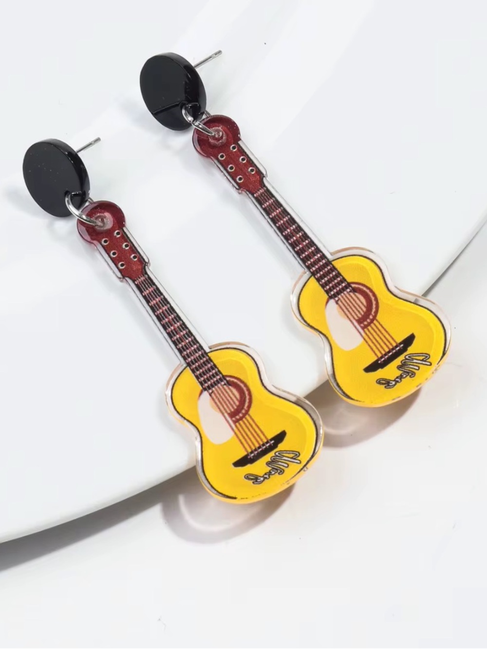 Acoustic Guitar Earrings Yellow Music Lover Jewelry Set